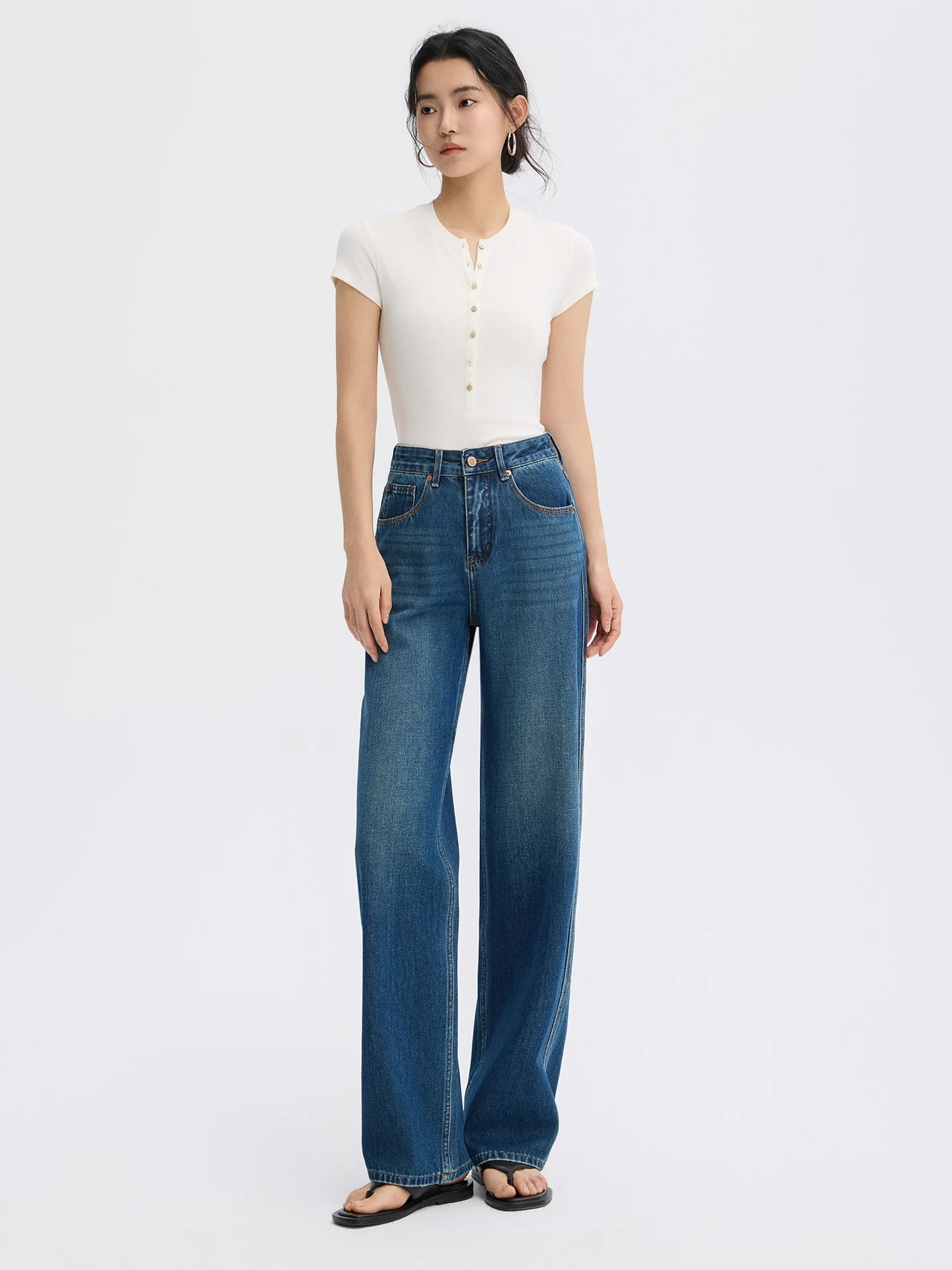 

American Sle Slim Straight Jeans Women Loose Slimming Blue Waed Wide Leg Long Pants High Waist Cotton Spring New Arrival