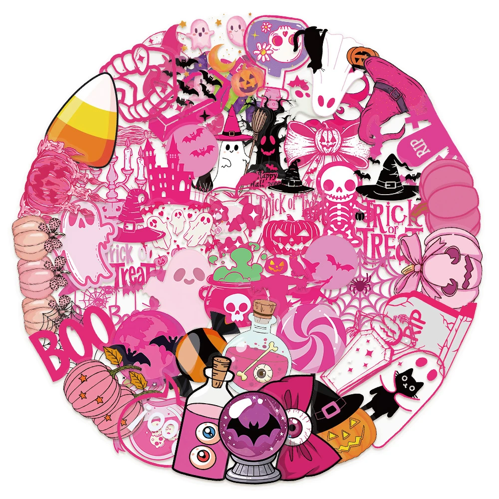 

10/30/50pcs Pink Halloween Graffiti Stickers Goth Decoration Decals DIY Luggage Phone Case Cool Kids DIY Sticker Packs