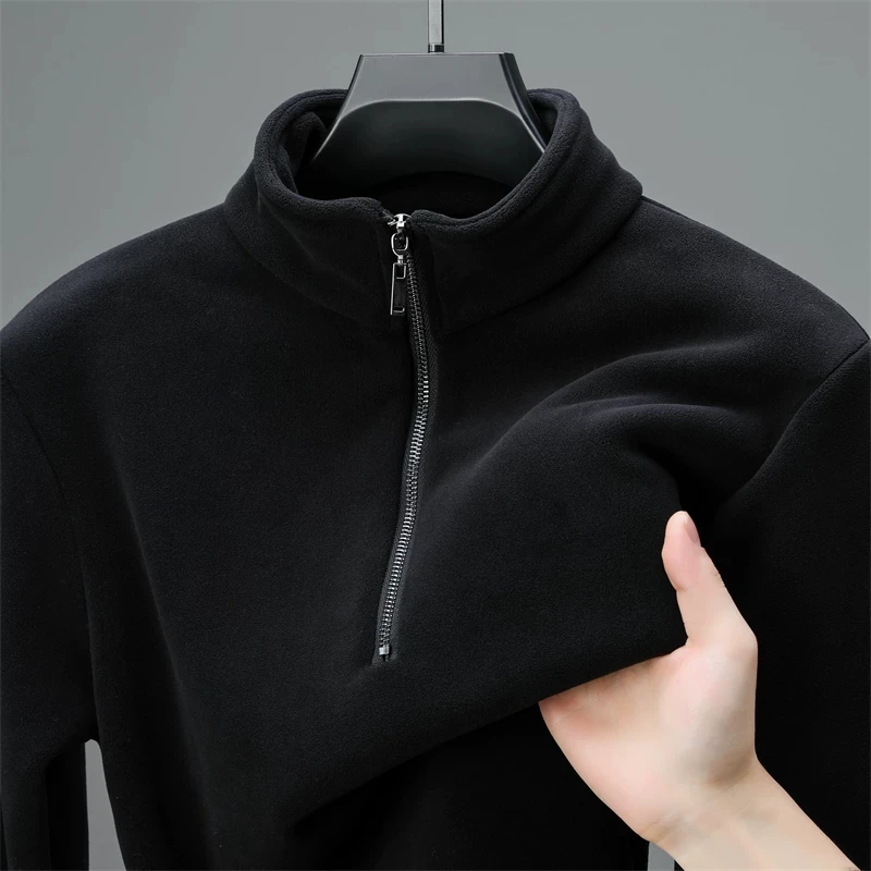 Outdoor Workwear Fleece Lined Half Zip Double Layered Fleece Men's Jacket Warm Base Layer Shirt for Autumn Winter Casual Wear