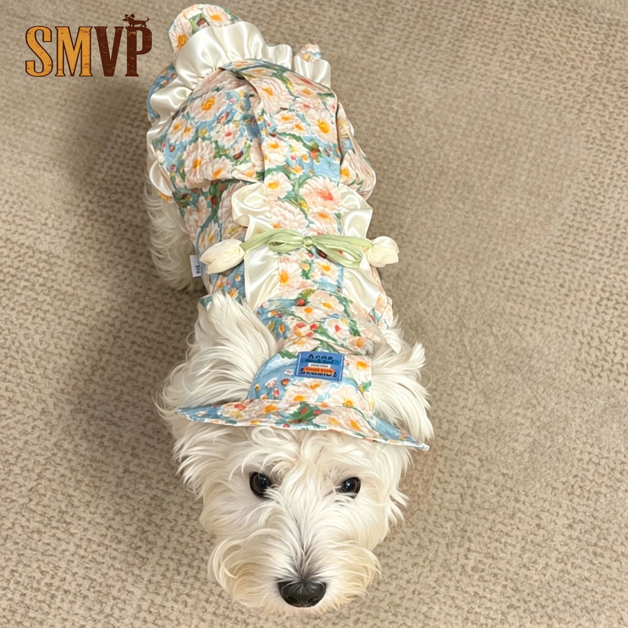 

Корейское летнее тонкое платье с цветочным узором в стиле масляной живописи, с атласным краем в виде листьев лотоса, декоративное, для кошек и маленьких собак