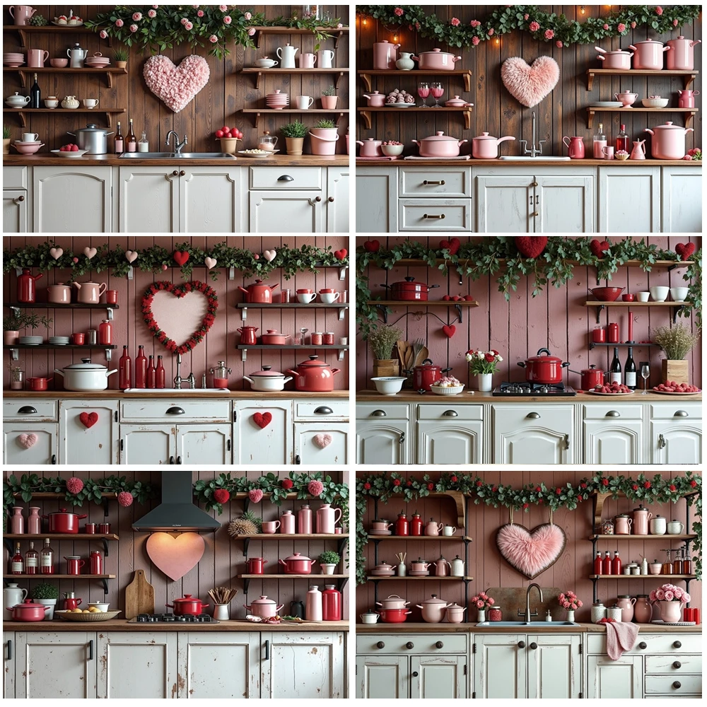 

MOON.QG Happy Valentine's Day Decor Background For Photographs Kitchen Cabinetry Kitchenware Heart Backdrop Girl Photozone Photo