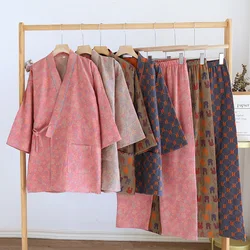 New Japanese Kimono Set Women's Casual Loose Home Sleepwear Pajamas Suit Homewear Pijama Ladies Half Sleeve Kimono Sets