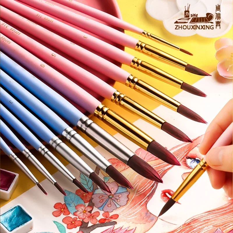 8 pcs watercolor gouache brush pen set professional art oil painting brush nylon hook line acrylic for beginners adult students