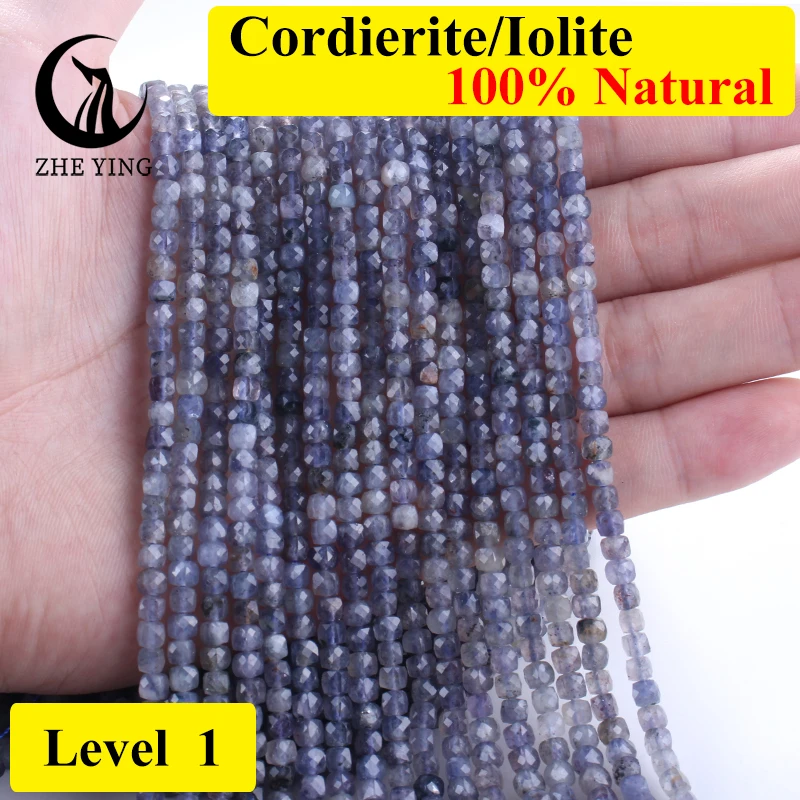 Zhe Ying New 4x4mm Cube Cordierite Beads Loose Square Gemstone Beads for Jewelry Making Bracelet Necklace DIY Accessories