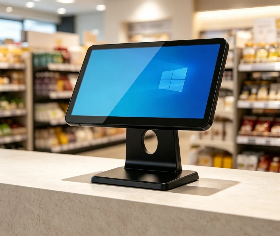 Novo Produto 2026 - Sistema POS com Tela Única de 15.6 Polegadas, Caixa Registradora de Mesa CPU I5 de 4ª Geração 4G RAM 8GB SSD 256GB
