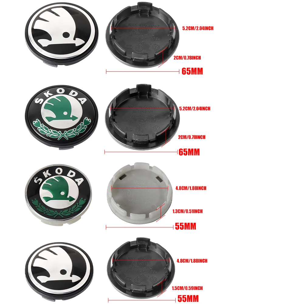 4Pcs 55/65mm Car Wheel Hub Center Cap Sticker Rim Badge Cover For Skoda S Skoda Kodiaq Fabia Kamiq Karoq Octavia 3 A5 A7 Scala R