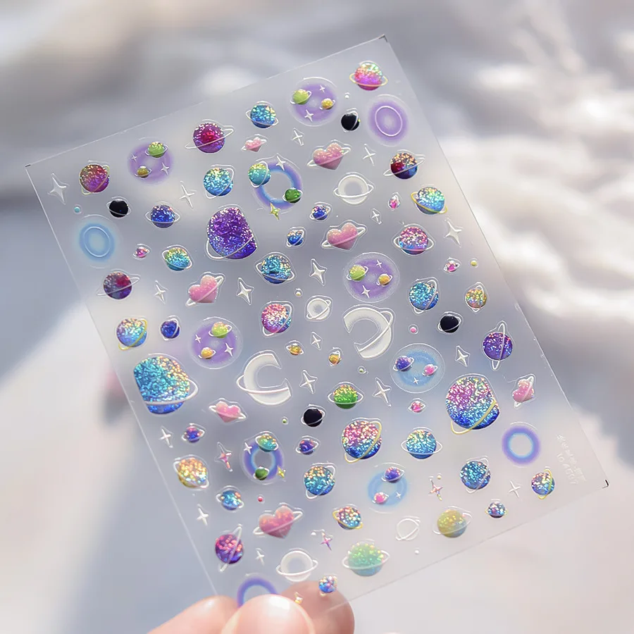 Purple Starlit Sky Star Moon Planet Wings Colour Abstract High Saturation Self Adhesive Nail Art Sticker Dreamy Manicure Decal