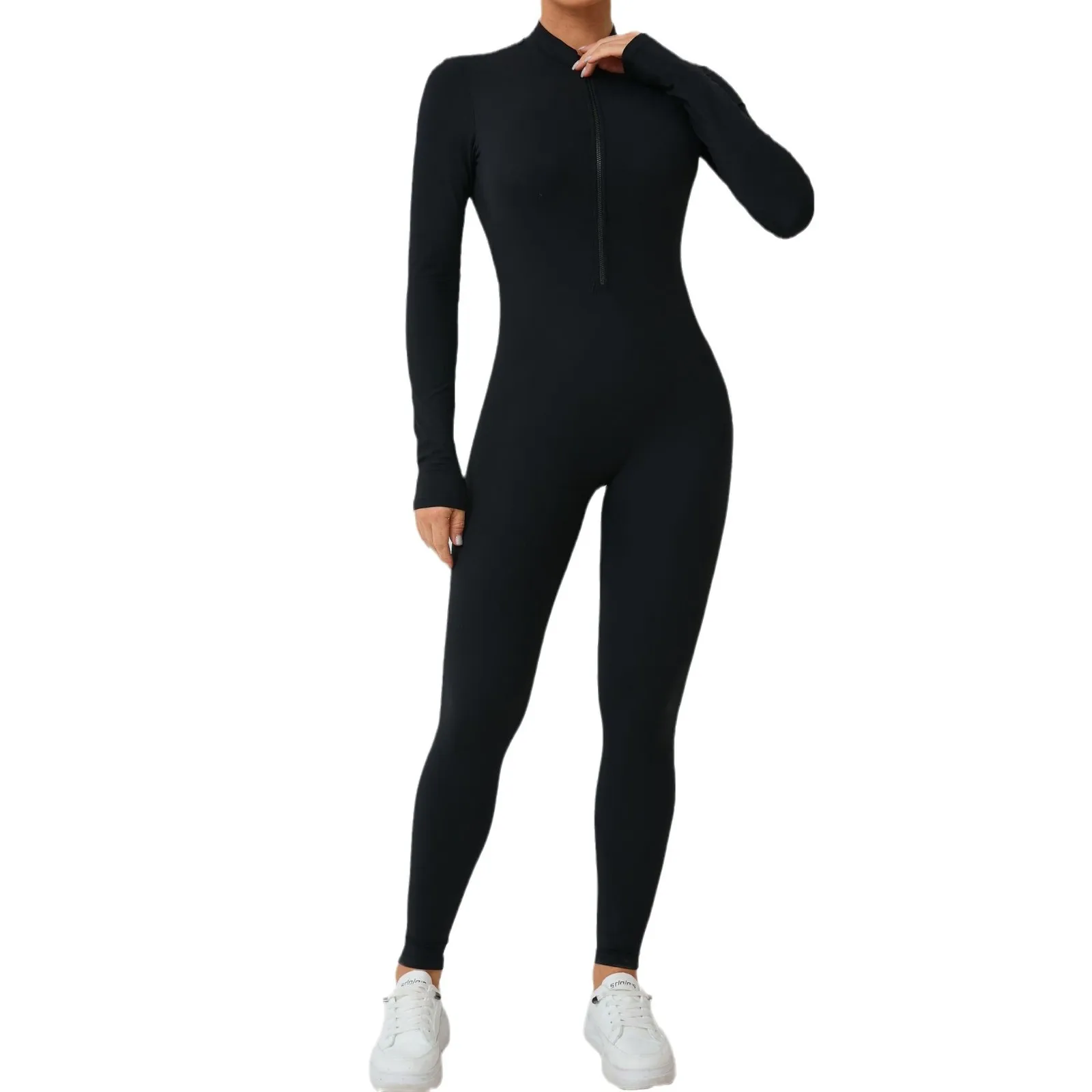 New Nylon Pad Zipper Women Tracksuit Yoga Set One Piece Jumpsuit Workout Scrunch Legging Rompers Sport Gym Active Suit Exercise