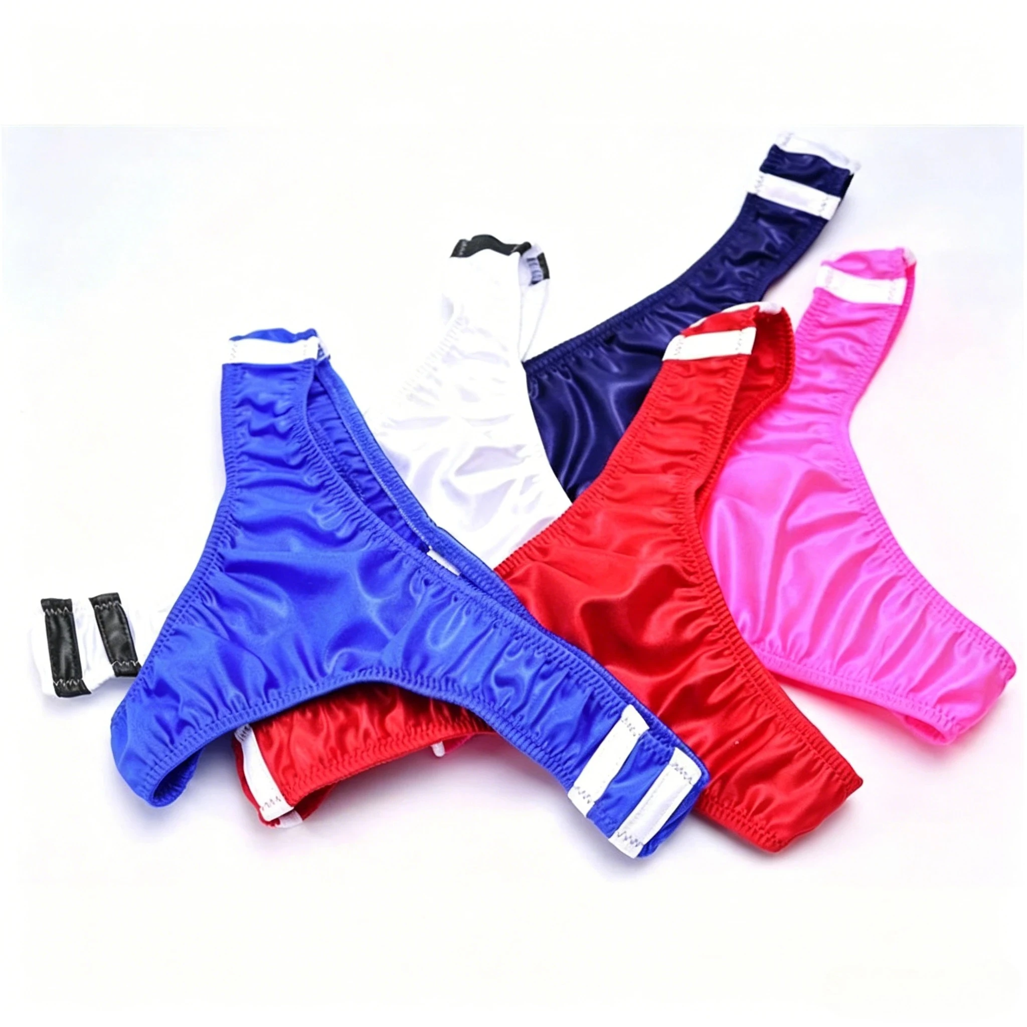 Men's Contrast Side Strip Ice Silk Single String Thong Mid Low Waist Elastic Sexy Male T Panties Youth Fashion Sports Underpatns
