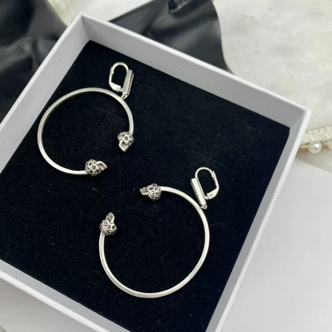 New Skull Earrings With Female Personality Vintage Heart-shaped Large Circle Butterfly Black Zircon Pin Earrings