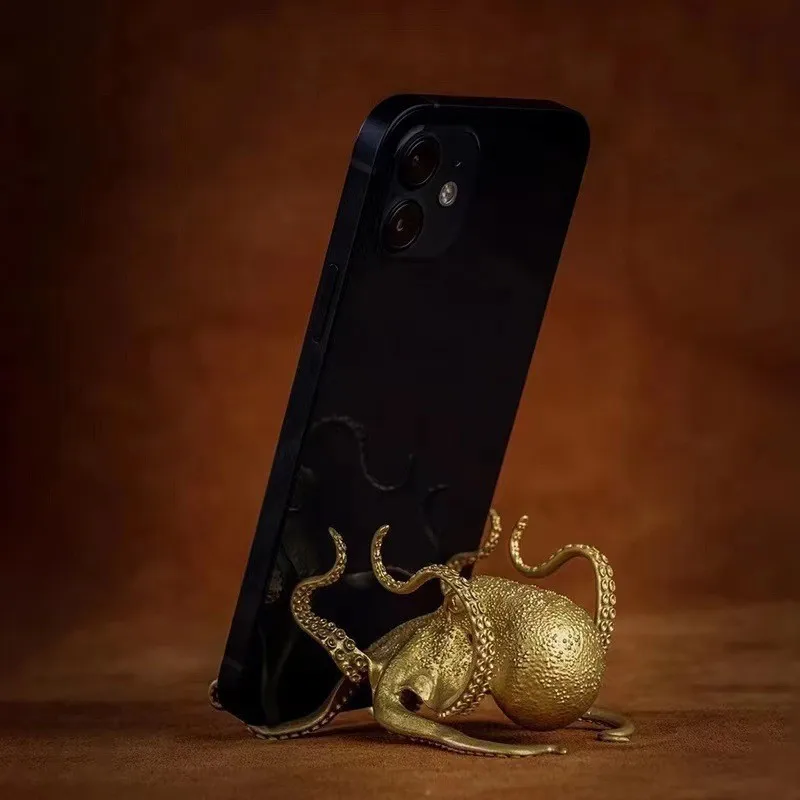 Creative Brass Octopus Stand for Computer Phone Pen Holder