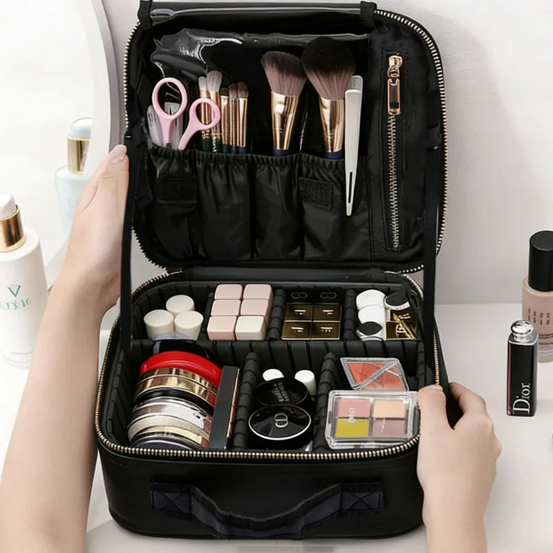 Professional Cosmetic Bag for Women PU Leather Cosmetic Bags Waterproof Manicure Makeup Toolbox Artist Travel Makeup Case