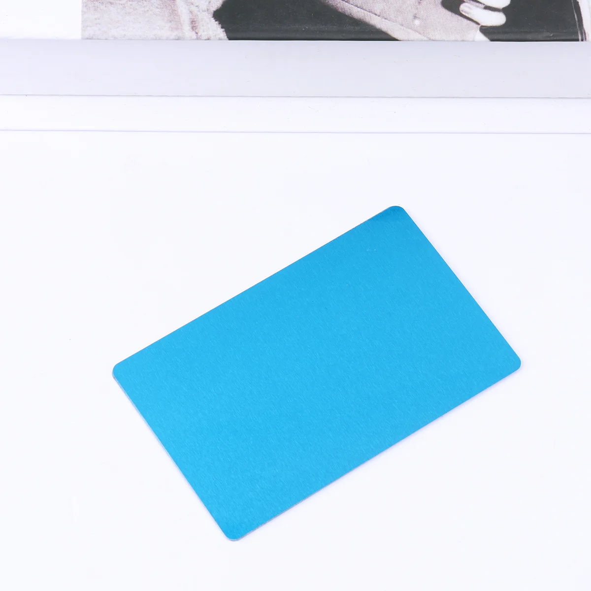 

50 pcs Laser Engraved Business Card 0.2Mm Thin Blue Anodized Aluminum Diy Name Card Cnc Printable Blank Flexible Rounded