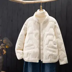 Chaqueta de plumón de pato blanco de alta gama para mujer, Chaqueta corta delgada y brillante, cuello alto simple, a la moda, pequeña y ligera, 2022