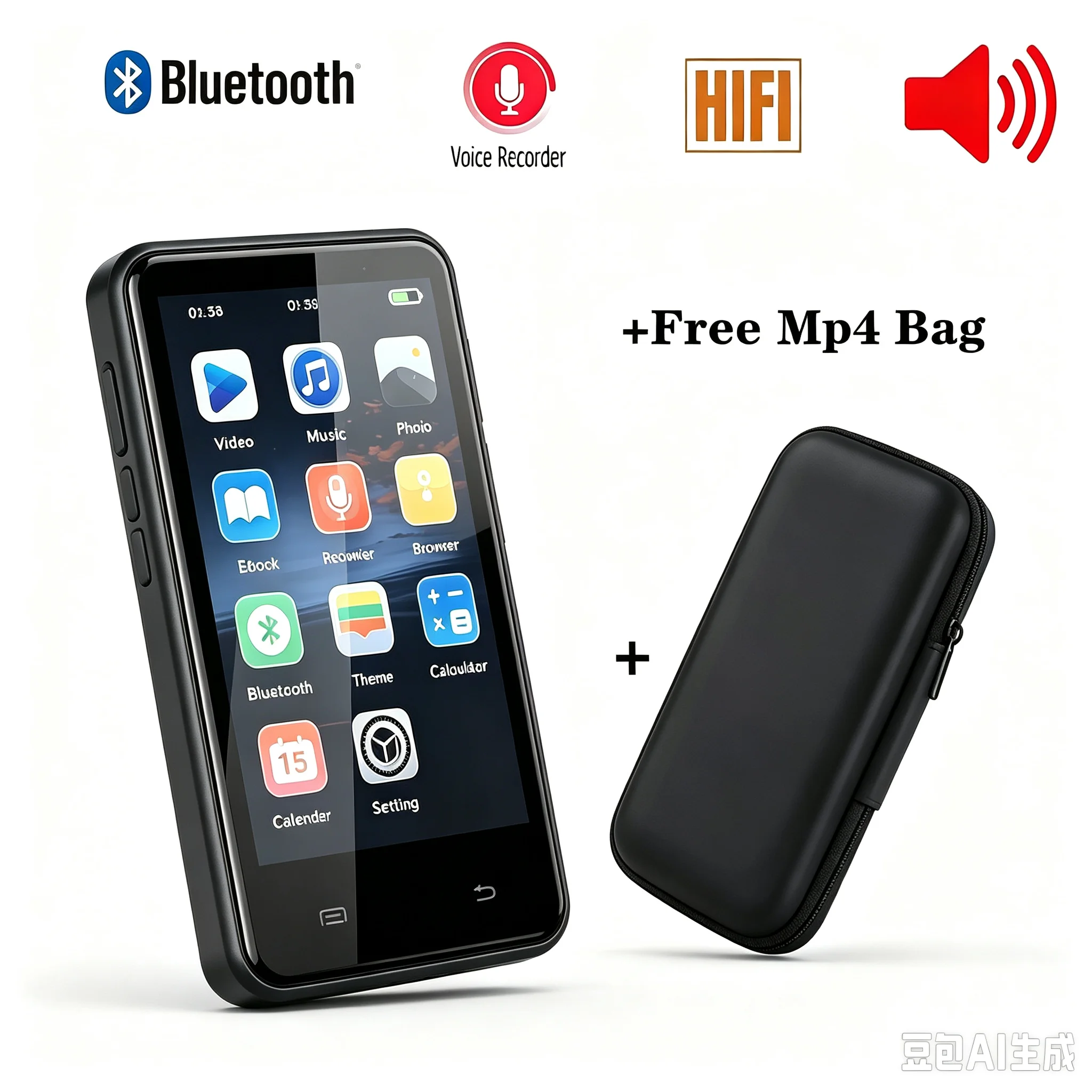 New Mp4 Player Bluetooth 4.0 Inch Touch Screen HiFi Lossless Music Type-C Sports Walkman Voice Recorder Mp3 Player with Speaker