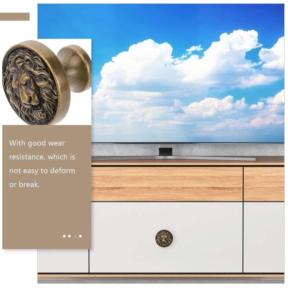 

2Pcs Lion Head Drawer Knobs Good Wear Resistance Elegant Appearance for Cabinets Lion Head Knobs Alloy Pull Handle