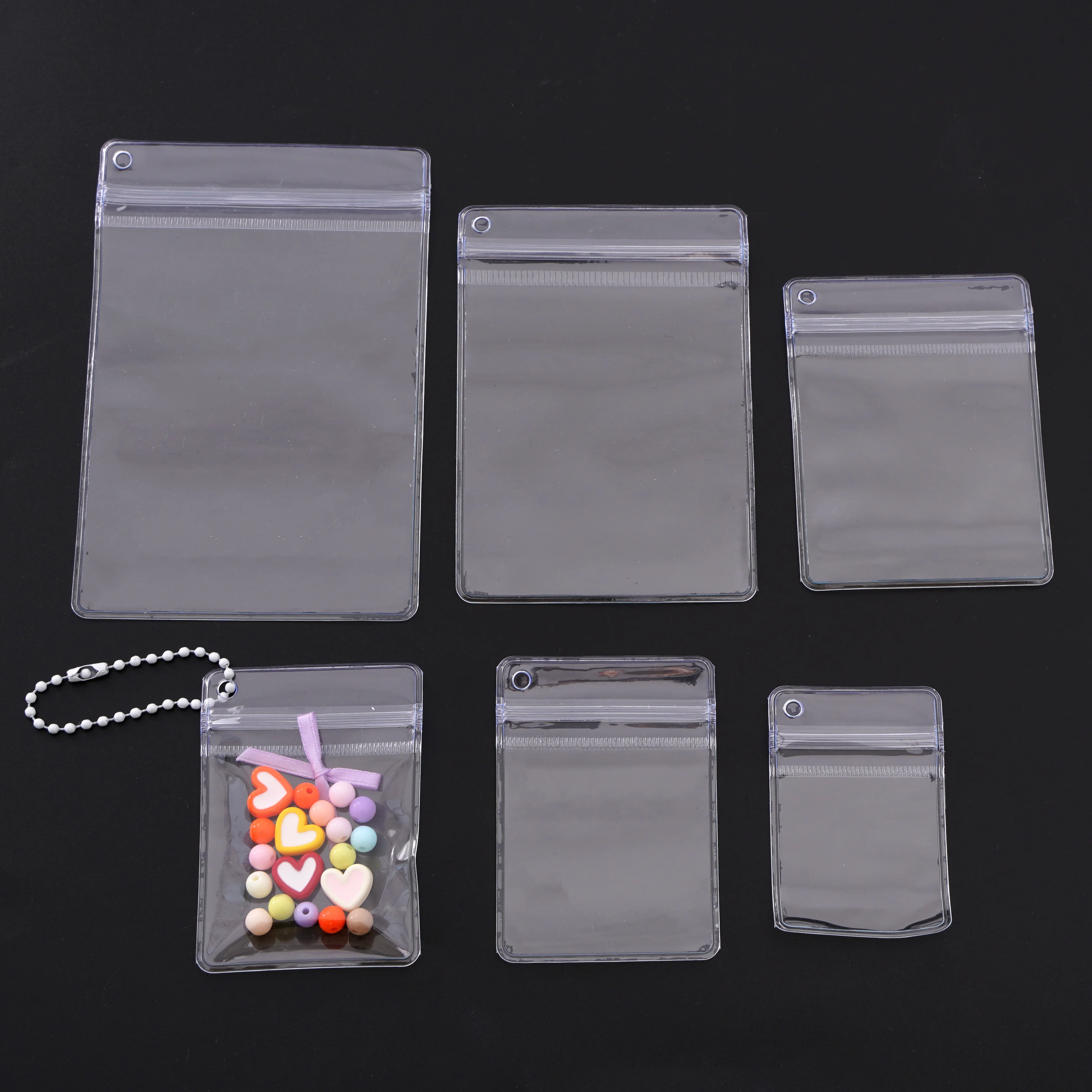 20pcs/bag Multi Sizes PVC Transparent Resealable Bags Double Layer Clear Plastic Jewelry Pouch For DIY Jewelry Self Sealing Bags