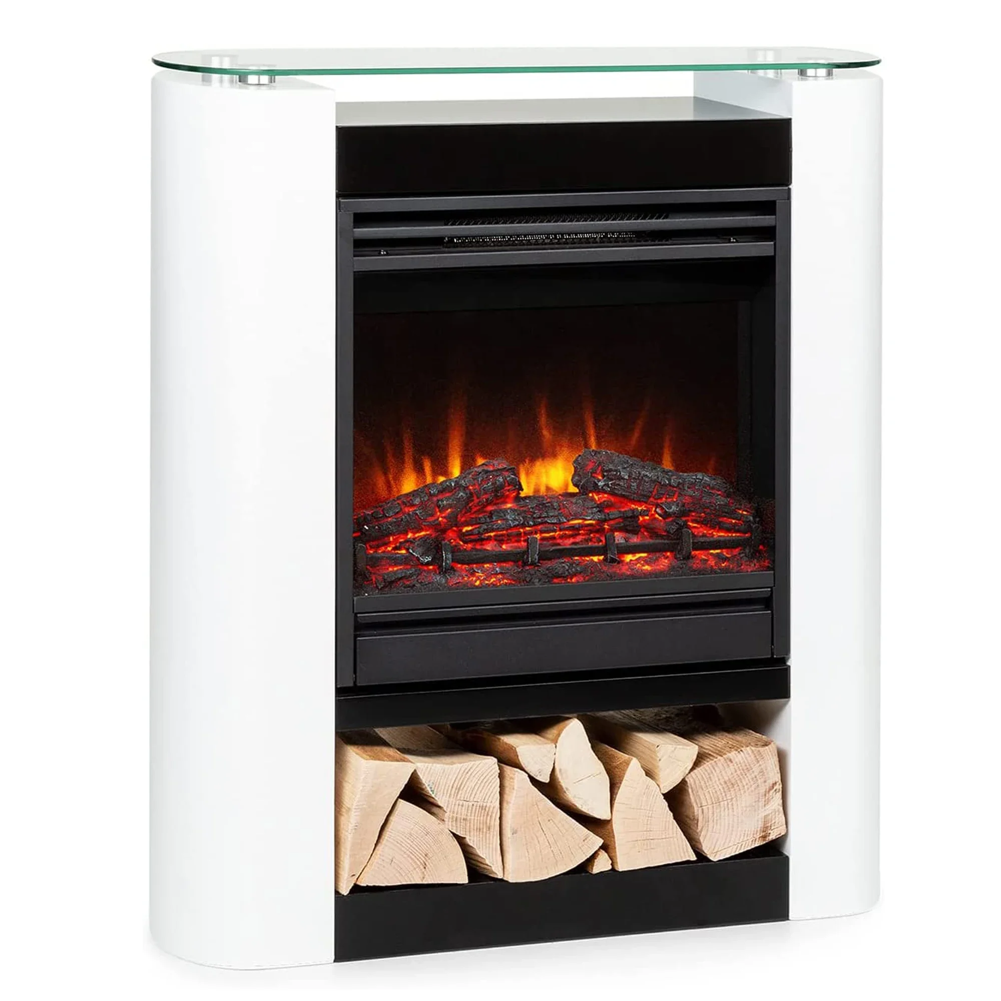 YYHC-2023 Modern black and white fireplace cover top glass curved electric fireplace heater Wooden fireplace