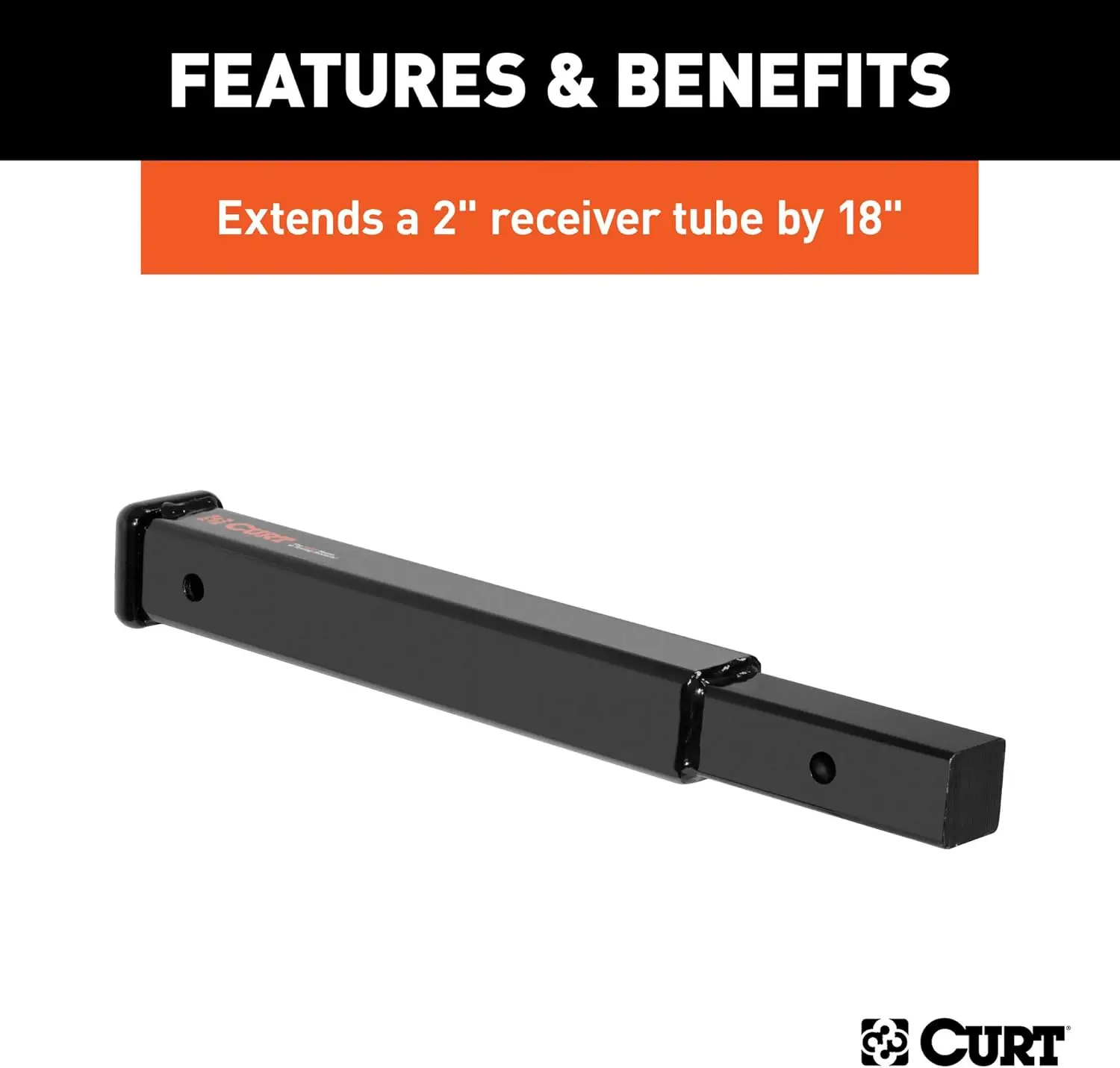 Curt Trailer Hitch Extension, 18 "Long, 2" Receiver, 3.500 lbs, Preto, 45796