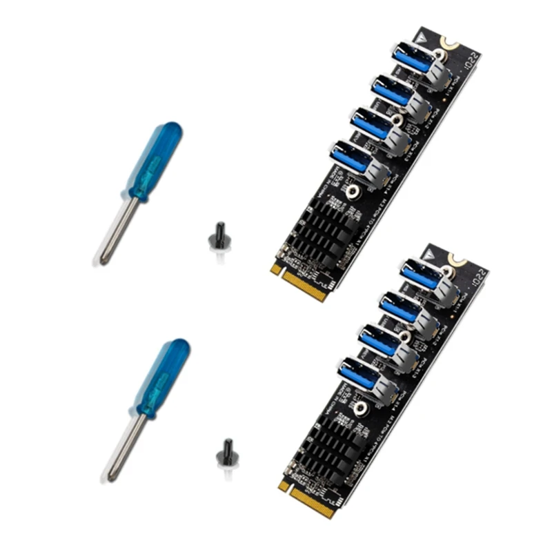 

2Pcs M.2 PCIE Riser Card For Mining 4-Port MKEY PCI-E X1 Adapter Module 1 To 4 Expansion Board For BTC Minner Desktp PC