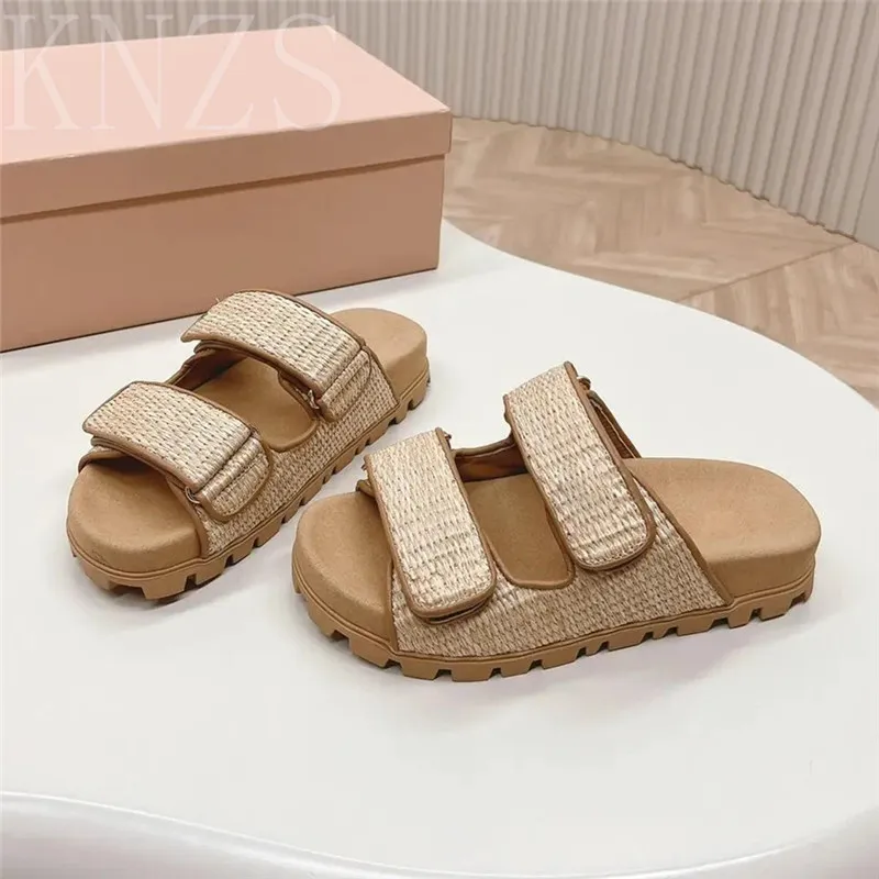 

Summer New Fashion Round Toe Casual Flats Woman Concise Weave Decor Genuine Leather Thick Sole Outdoor Beach Slippers Women 2024