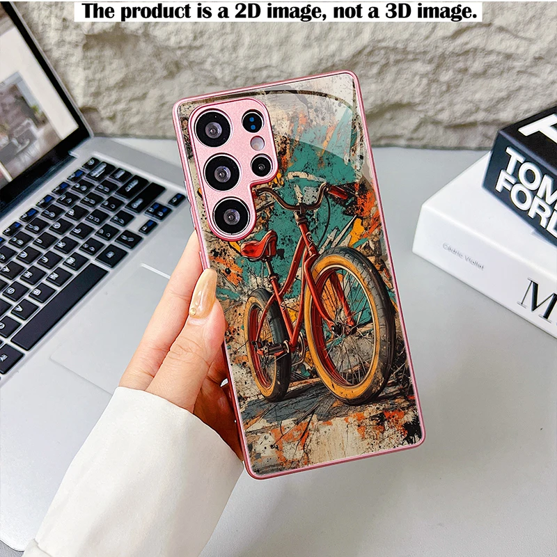 Red Car Graffiti Pattern Case, 2D Print Base Glass Cover for Samsung S/A Series, Full Coverage Shockproof Phone Protector