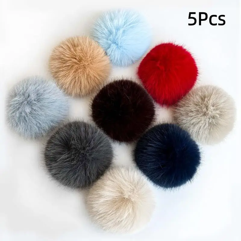 10cm Detachable Faux Fur Pom Pom Balls 5 Pack Soft Plush for Winter Hat Scarf DIY Home Decor Ornaments