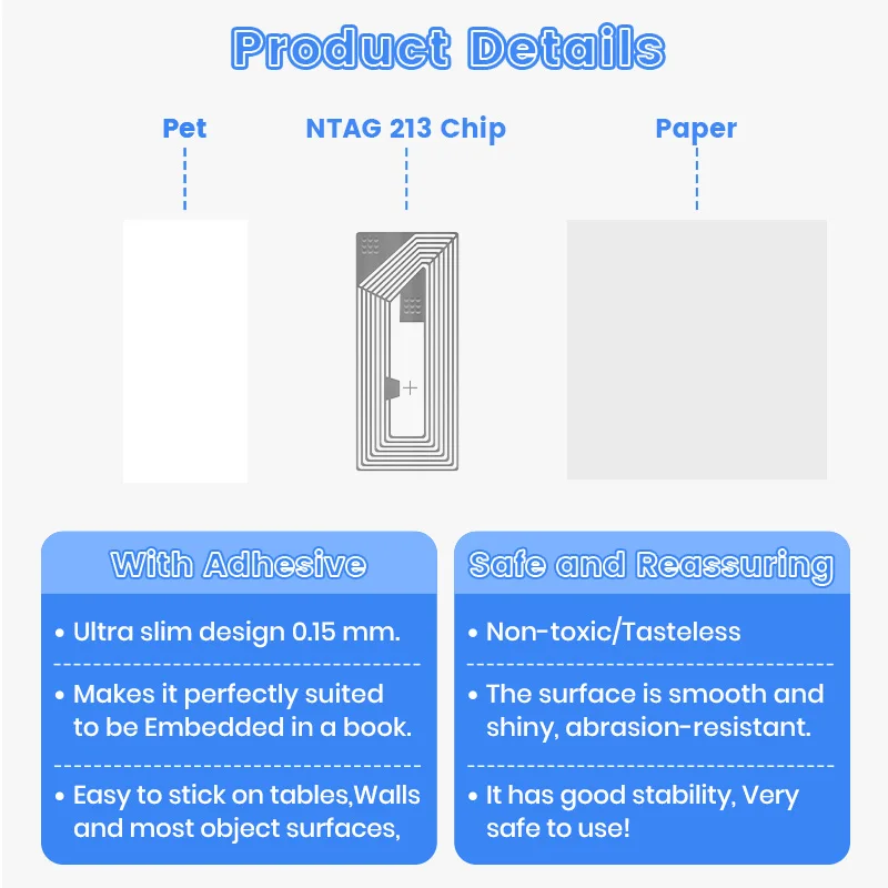 50PCS NFC Tags Sticker with NTAG213 Chip NFC Stickers Adhesive Labels Transparent RFID Tags Rewritable 188 Bytes Memory Suitable