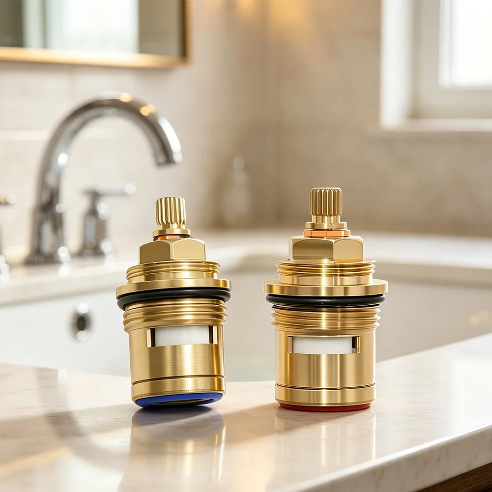2Pcs 3/4 Inch Brass Disc Cartridge for Hot Cold Water Valve with 50mm Height and 20 Tooth Stem for Tap Replacement