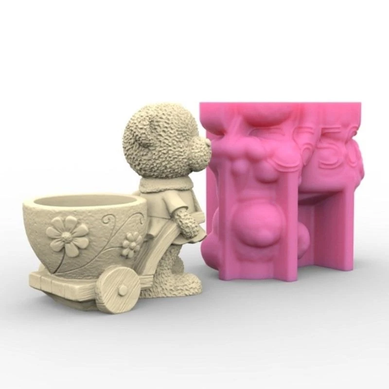 Lovely Bear Gypsum Silicone Mold DIY Concrete Flower Pots Vase Plaster view 3