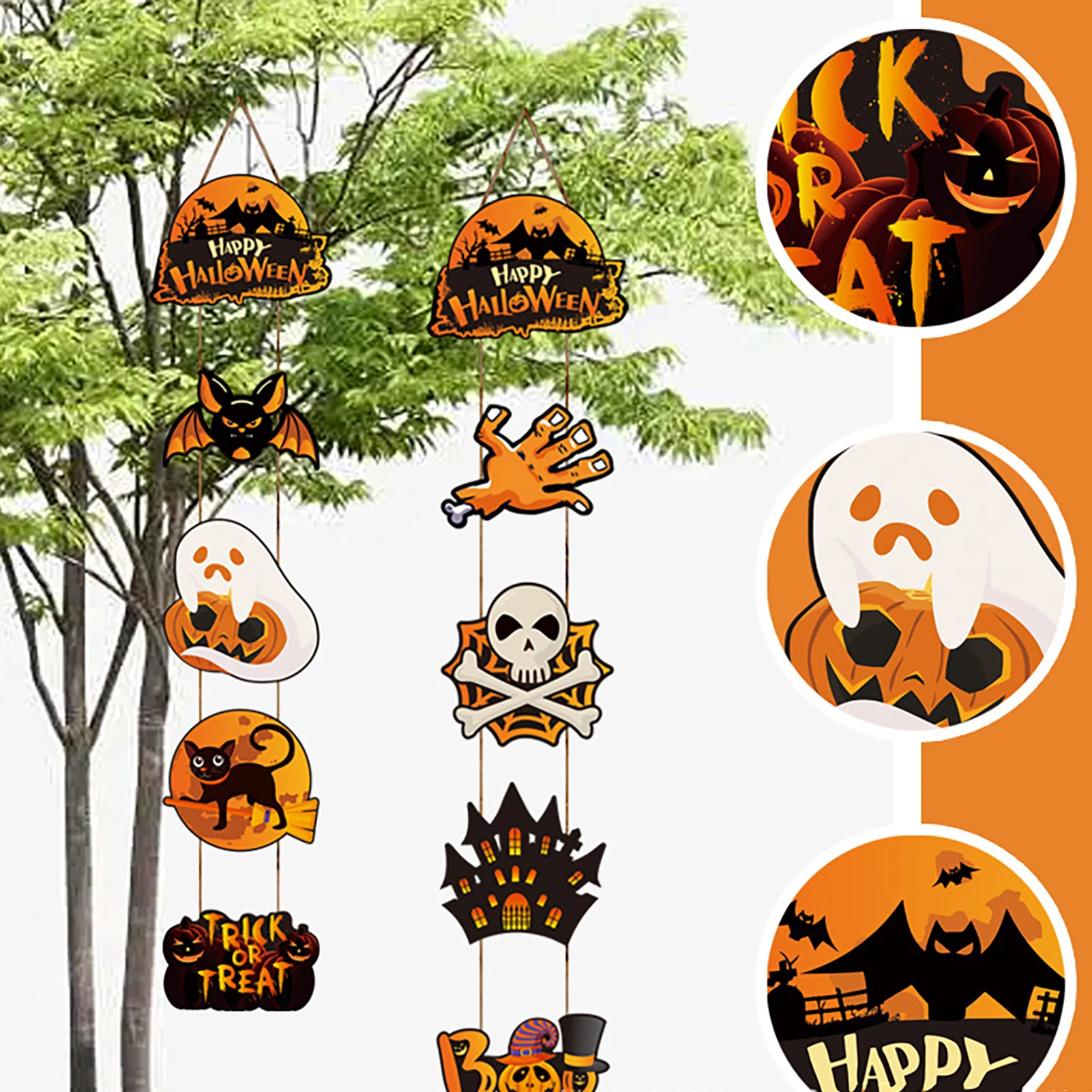 Halloween Hanging Novelty Decorations Pumpkin Ghost Cat Pendant Atmosphere Decorations Suitable for Living Rooms Gardens