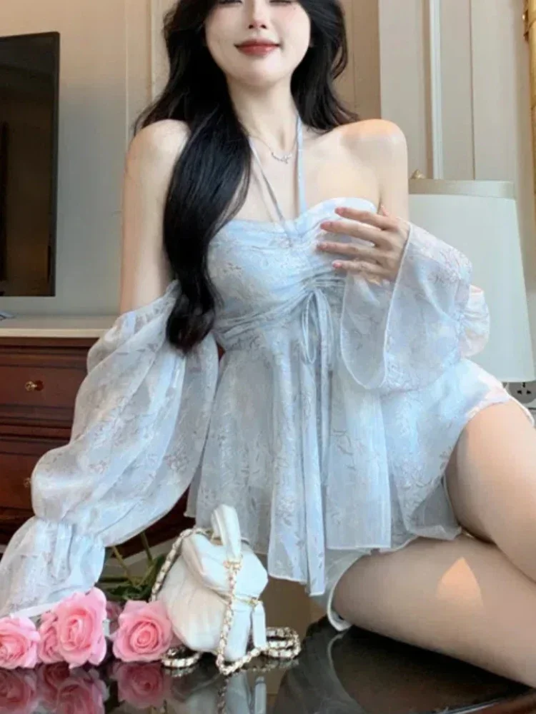 

Chiffon Sweet Sexy Chiffon Blouse Women Summer New Korean Fairy Floral Tops Female Design Korean Beach Boho Blouse Shirt 2026