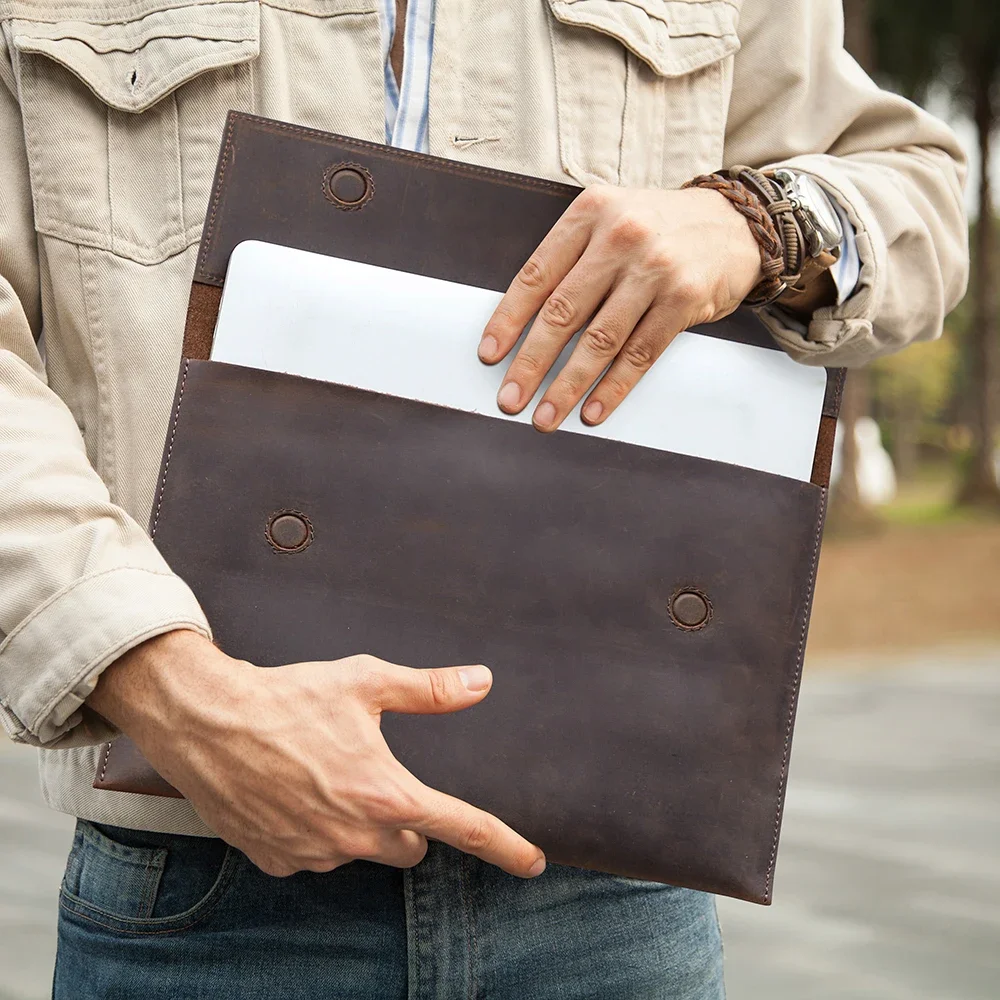 Genuine Leather Laptop Case For Macbook Air 13 M1 M2 M3 M4 Macbook Pro 14 15 16 Sleeve Cover Men Notebook Computer Carrying Bag