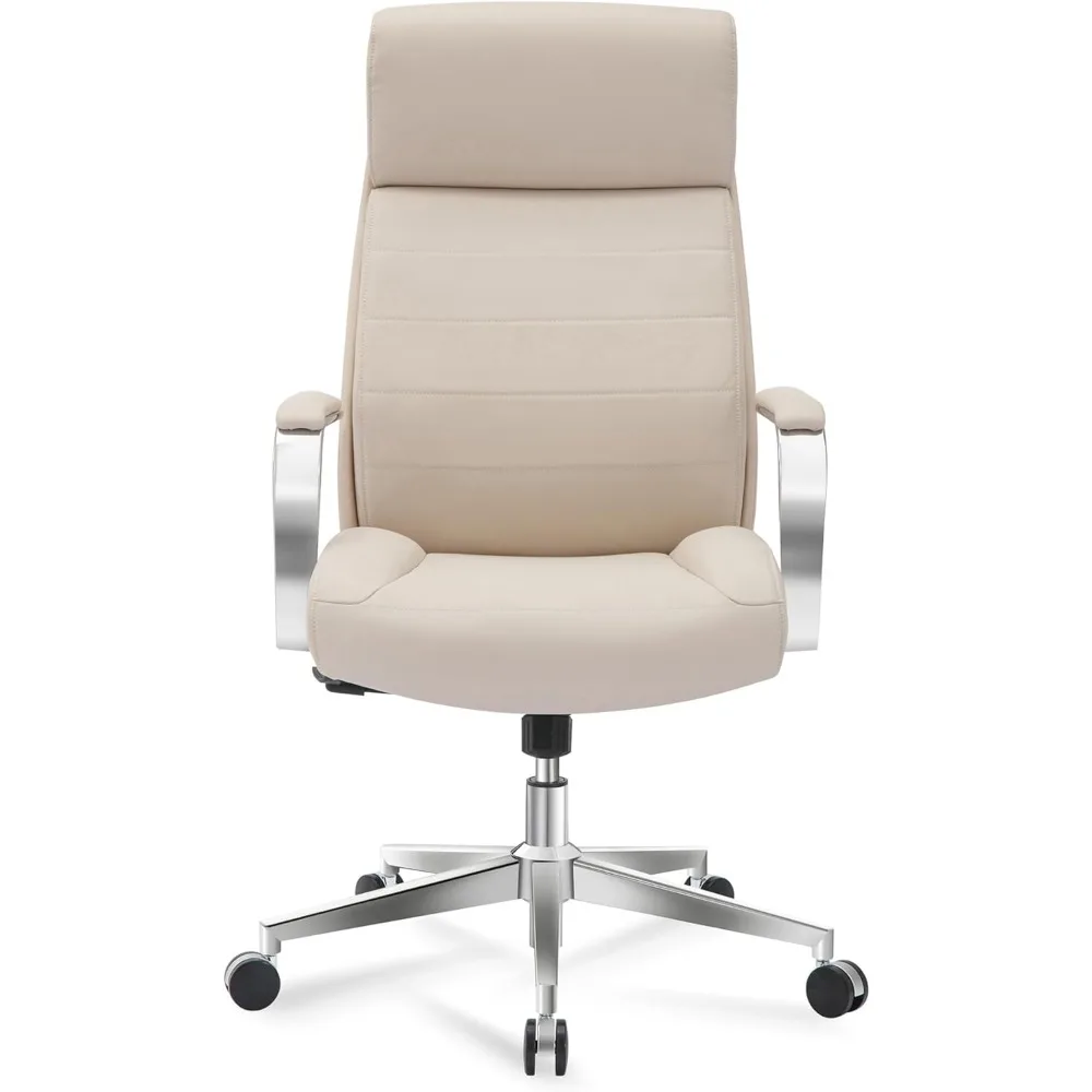 Modern Comfort Modee Vegan Leather High-Back Executive Office Chair, Sand/Chrome, BIFMA Compliant