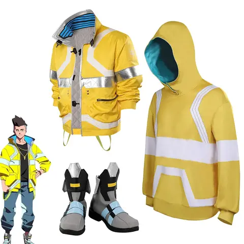 Edgerunners David Martinez Cosplay Costume Hoodie Shoes Boots Coat Winter Jacket Outfits Halloween Carnival Party Game Suit
