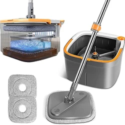 360° Rotating Square Spin Mop and Bucket Set with Dirty and Clean Water System Self Wringing Mop-Head Multifunctional mopa Tools