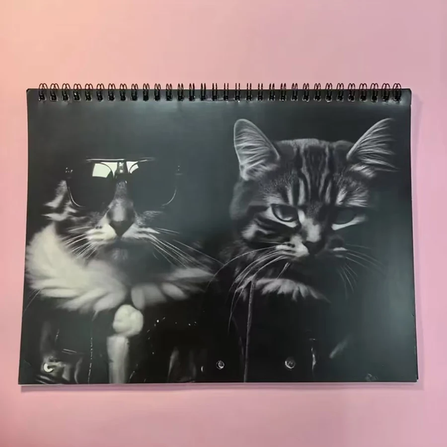 Подвесной календарь на 2026 год — три милых кошачьих узоров в модных очках, ежемесячный график с января в декабрь