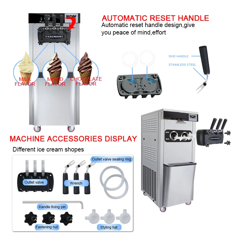 Factory Sale Best Price Ice Cream Machine Commercial Ice Cream Machine 2 + 1 Flavor Soft Ice Cream Machine
