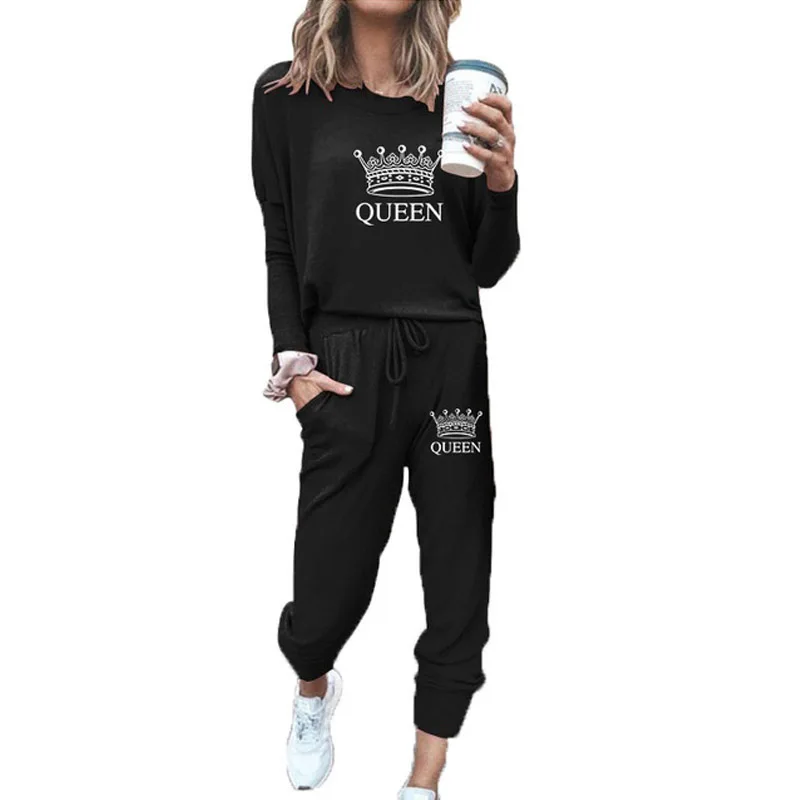 2023 New Queen Printed Women Trackusit Spring Autumn Pullovers + Pants Two-Piece Set Long Sleeve Sweatshirts Fashion Sportswear