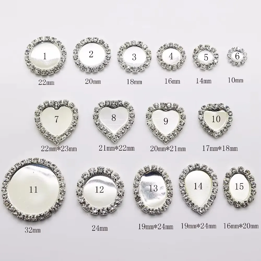 Factory Direct 10PCS/Set Full Size Plating Silver Flat Back Rhinestone button Crystal Base Accessories