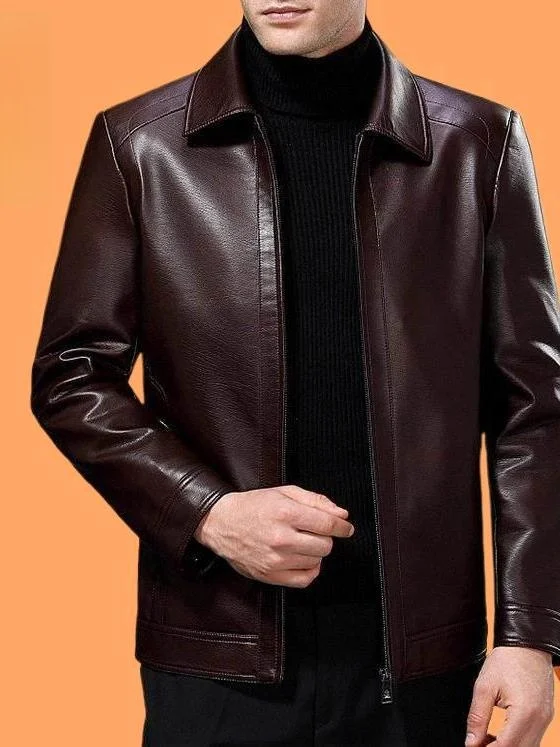 

Кожаная куртка QingHaining для мужчин среднего возраста, весна-осень, из натуральной овчины, с узором под овчину, для отцов среднего возраста