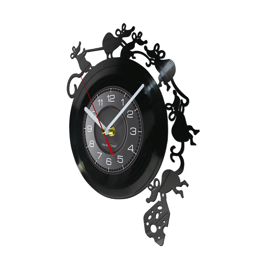 Adorable Mouse and Cheese Game Wall Art Wall Clock Vinyl Record Wall Clock Mouse Rat Gift Children Room Decorative Clock Watch