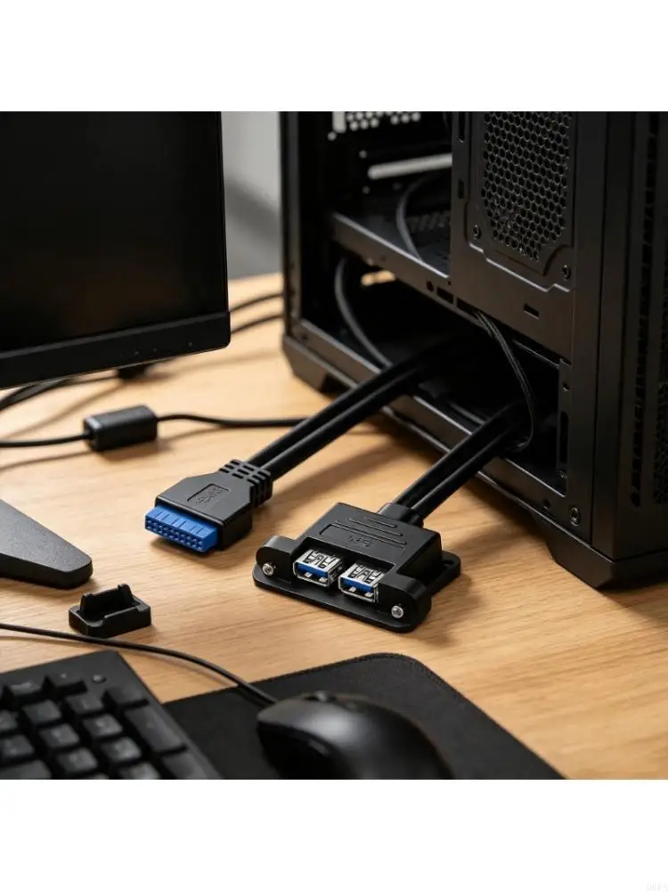 Q6PA USB3.0 Case Panel Extension Cable with Two USB-A Female Openings for Front Access and Stable Mounting Panel Use