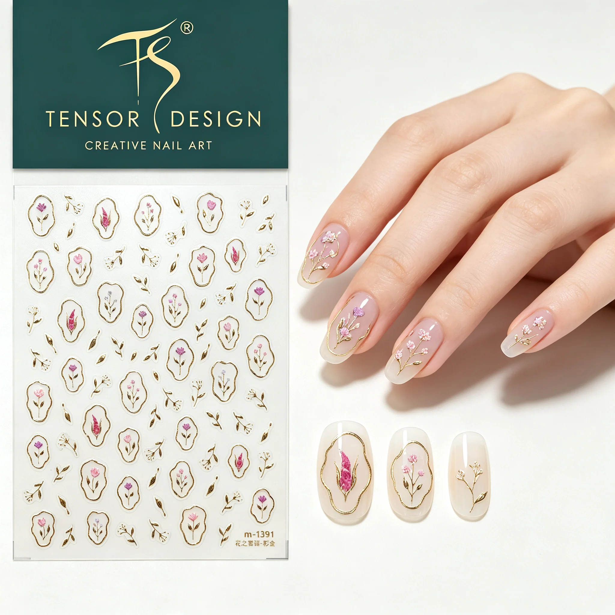 Nail Art Elegan - TENSOR NAIL Gold Frame Purple Floral