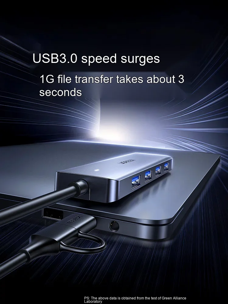UGREEN 65757 USB 3.0 USB C Hub 4-Port Dual Connector 5Gbps Multiport Expansion Adapter for Laptop Tablet Phone Hard Drive