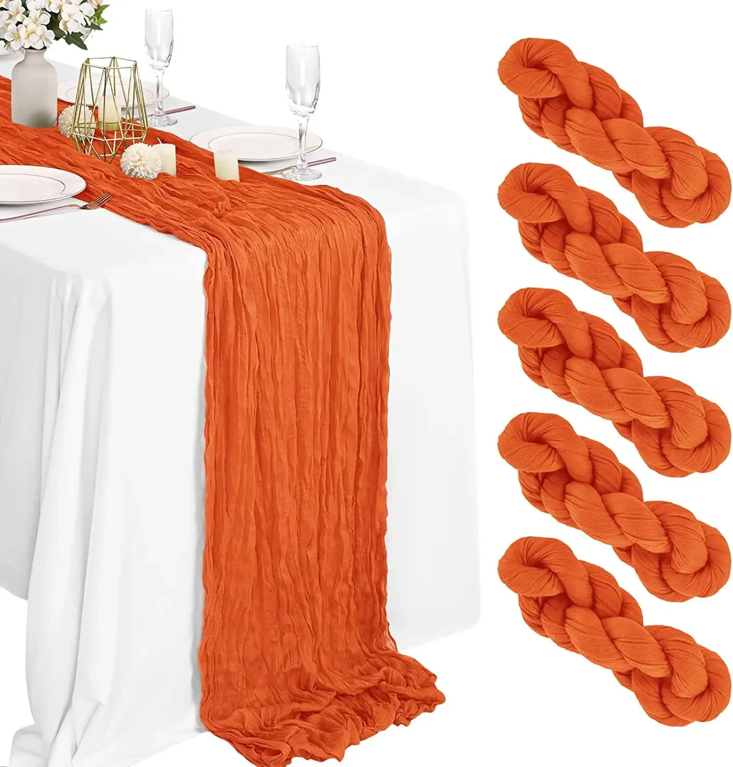 Camino de mesa de gasa de tela de queso, 6 uds., 90x300CM, decoración rústica para mesa de cena de boda, caminos de mantel bohemios naranja y verde, decoración del hogar