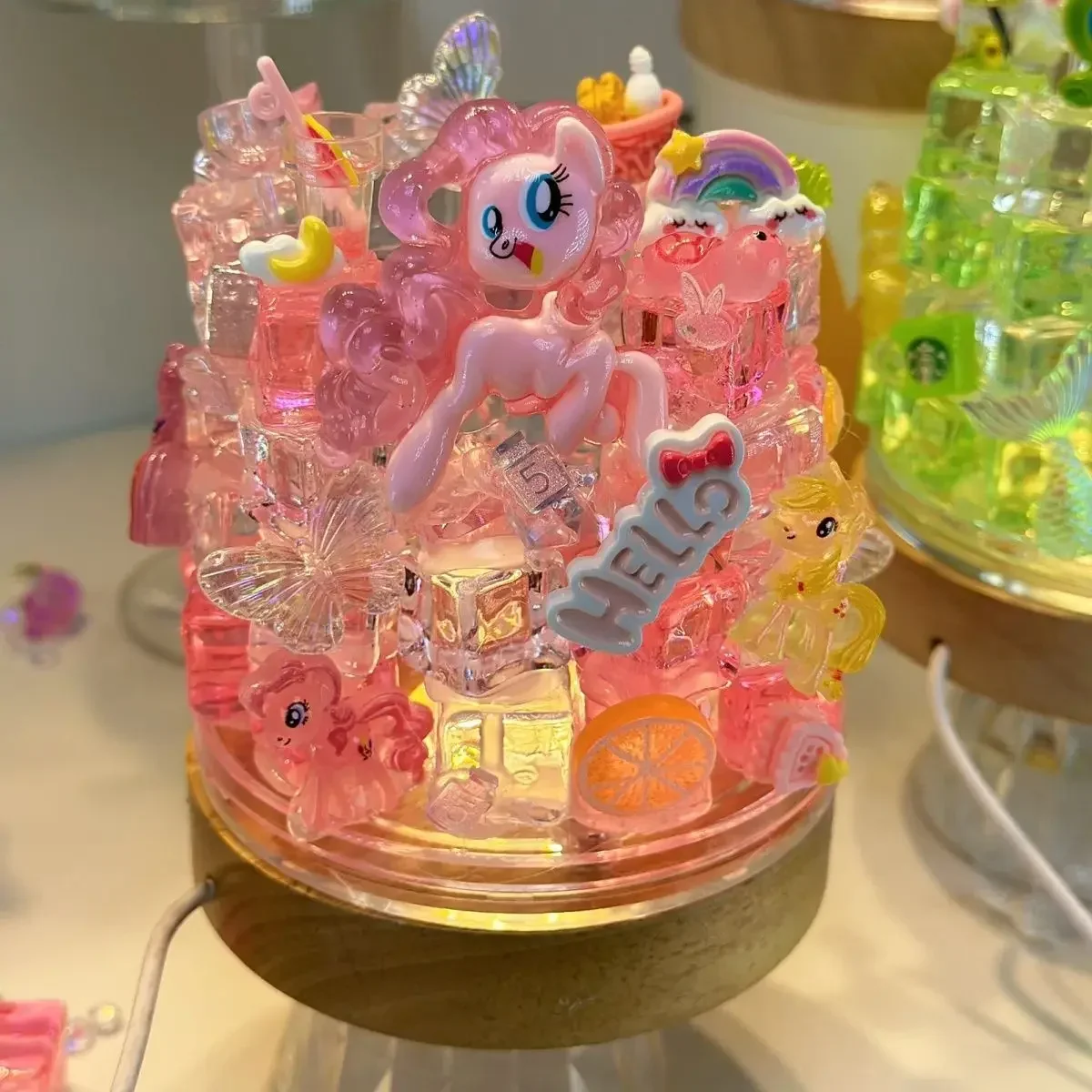 My Little Pony Pinkie Pie Night Light Ornament Rotating Pen Holder Cute Cartoon Twilight Sparkle DIY Model Ornament Kawaii Gift