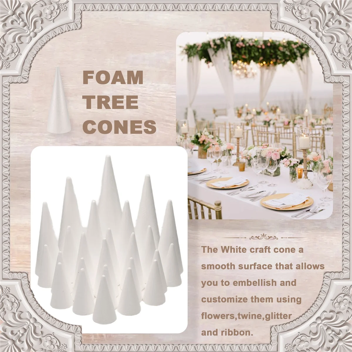 AD11 Paquete de 24 conos de espuma para manualidades, conos de árbol de espuma, conos de espuma en forma para artes, manualidades, árbol de Navidad, escuela, proyecto de manualidades DIY