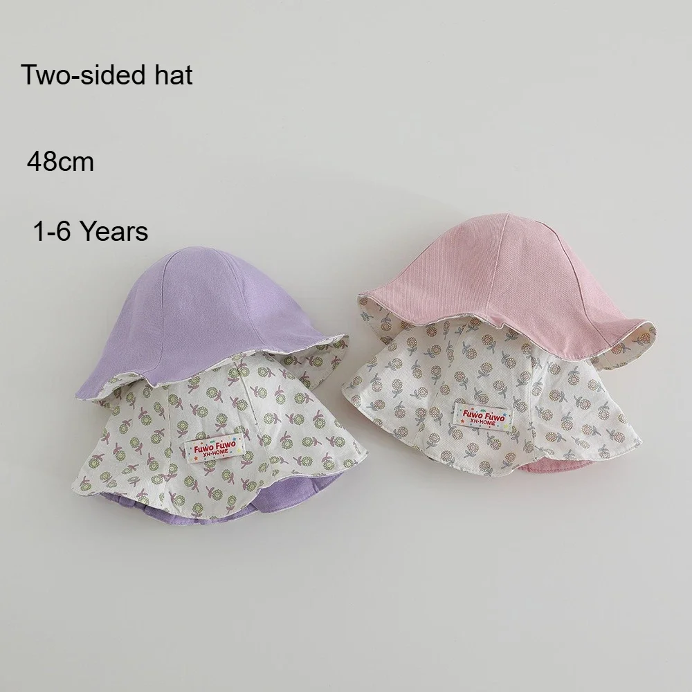 Baby Hats 48CM 6-24 Month for Girls Spring Summer Lightweight Breathable Princess Bucket Hat Reversible Bonnet Floral Sun Hat
