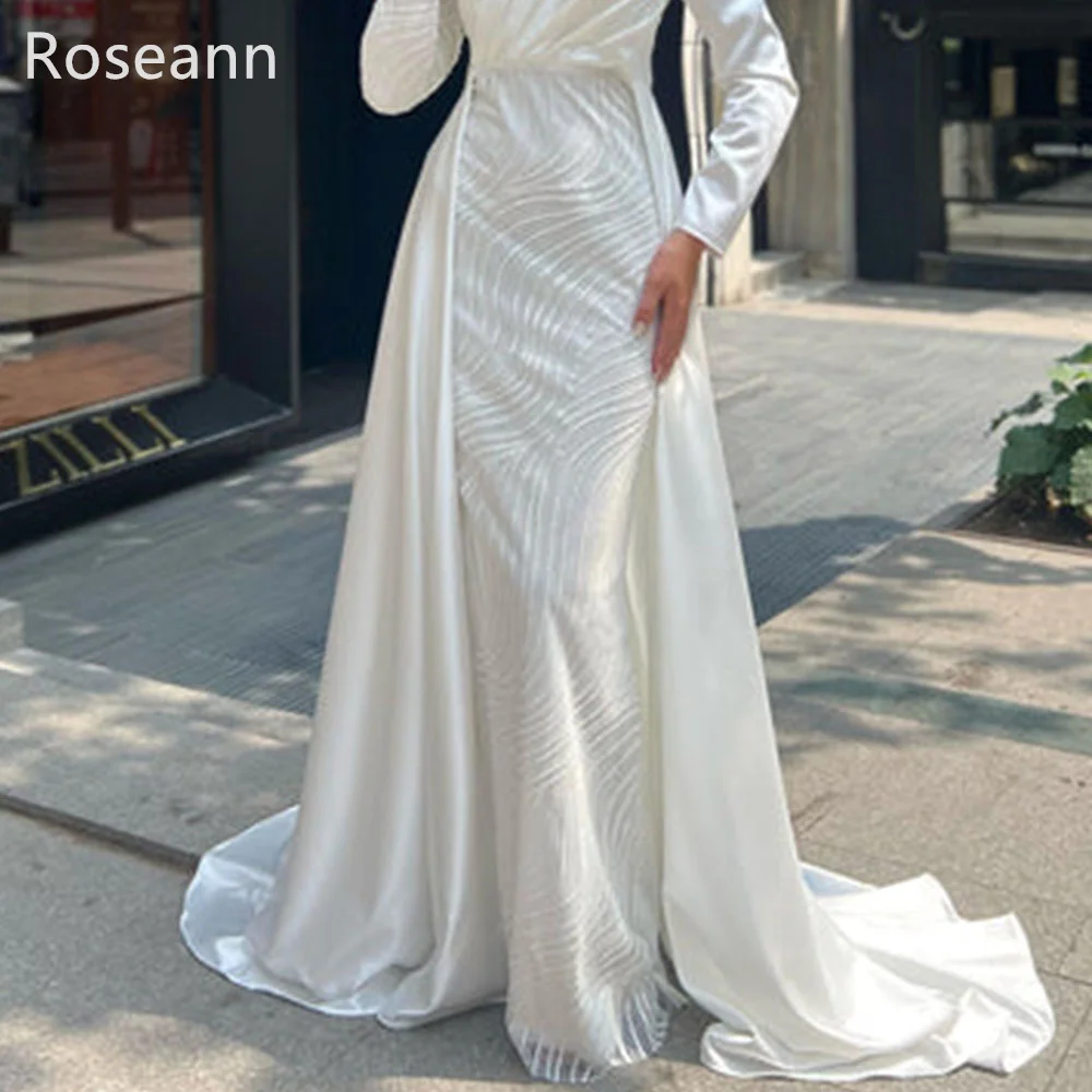 Customized Muslim Ivory Mermaid Wedding Dresses 2025 New Design Lace Brideing Gown Applique Ruffle Brush Train robe de mariée